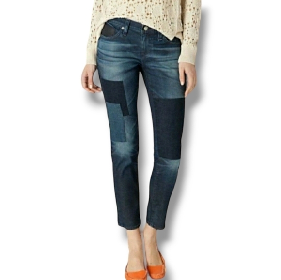 AG Adriano Goldschmied Stevie Ankle Slim Straight Patchwork For Anthropology-27R - Picture 1 of 12